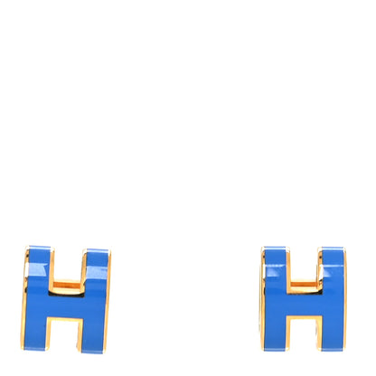 Hermes Gold Lacquered Pop H Earrings Bleu Sature 1 of 5