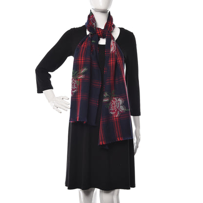 Gucci Wool Jacquard All Roses Scarf Blue Red 2 of 5