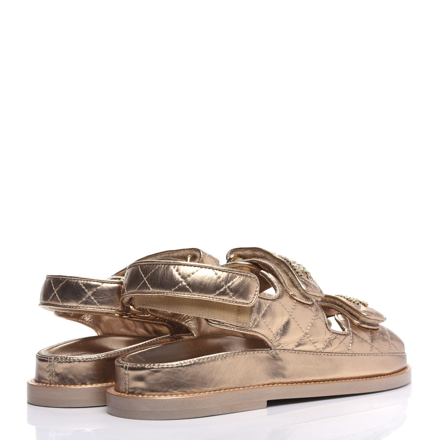 Iridescent Lambskin Quilted Velcro Dad Sandals 36 Light Bronze