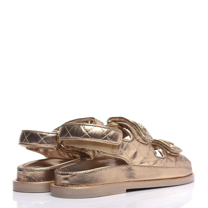 Chanel Iridescent Lambskin Quilted Velcro Dad Sandals 36 Light Bronze 4 of 11