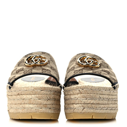 Gucci Monogram Matelasse Diagonal GG Marmont Platform Espadrille Slide Sandals 35.5 Beige Ebony Black 2 of 9