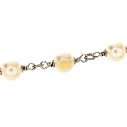 Chanel Graduated Pearl Crystal CC Long Necklace Silver 5 of 5