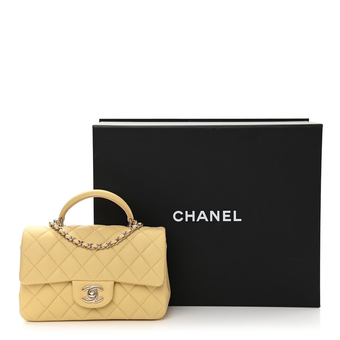 Lambskin Quilted Mini Top Handle Rectangular Flap Yellow