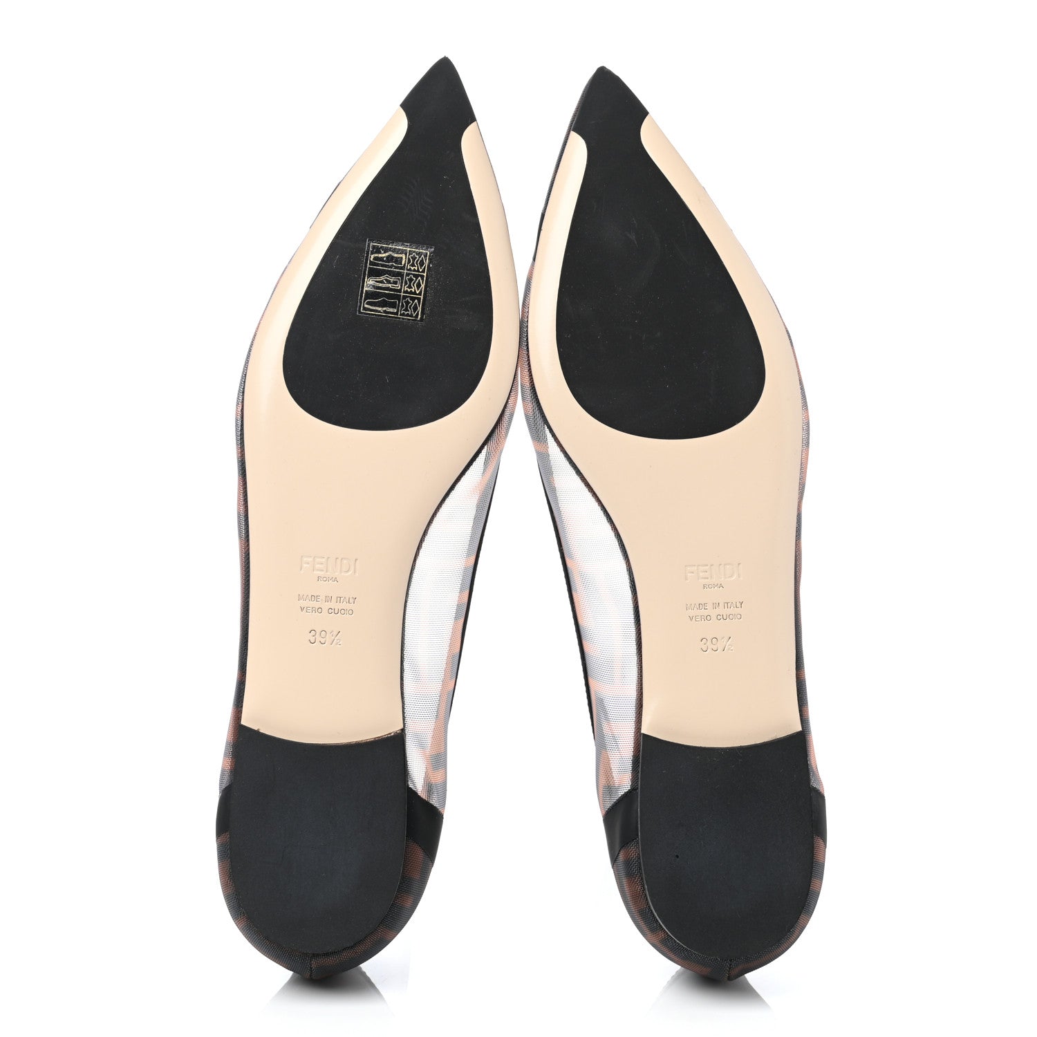 Fendi Mesh FF Skimmer Ballerina Flats 39.5 Tobacco Moro Black 5 of 7