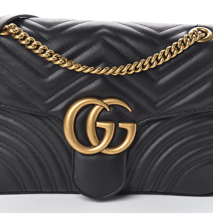 Gucci Calfskin Matelasse Medium GG Marmont Shoulder Bag Black 7 of 9