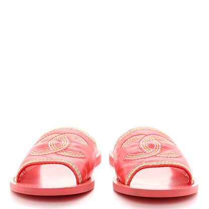 Chanel Calfskin Embroidered CC Sandal Mule 37.5 Red 2 of 11