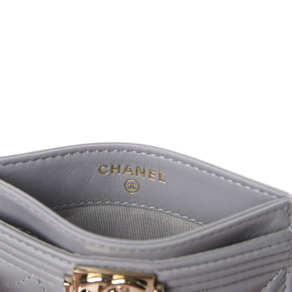 Chanel Lambskin Quilted Boy Card Holder Grey 7 of 10