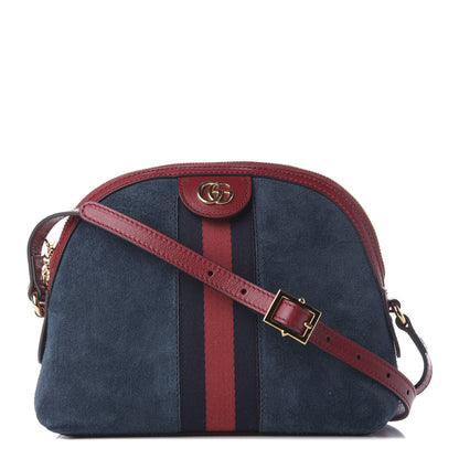 Gucci Suede Calfskin Web Small Ophidia Dome Shoulder Bag New Blue Romantic Cherry 1 of 9