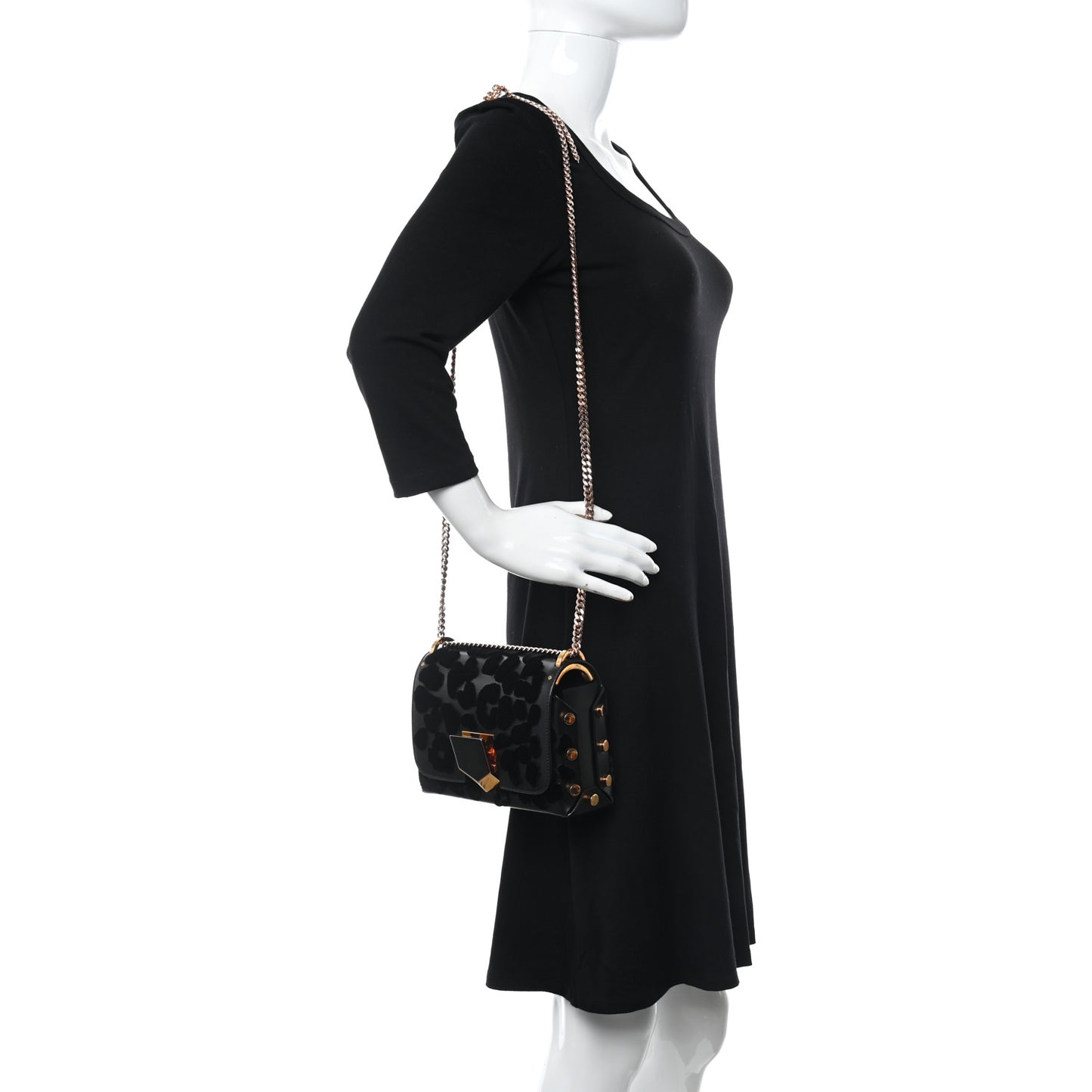 Calfskin Leopard Lockett Petite Shoulder Bag Black