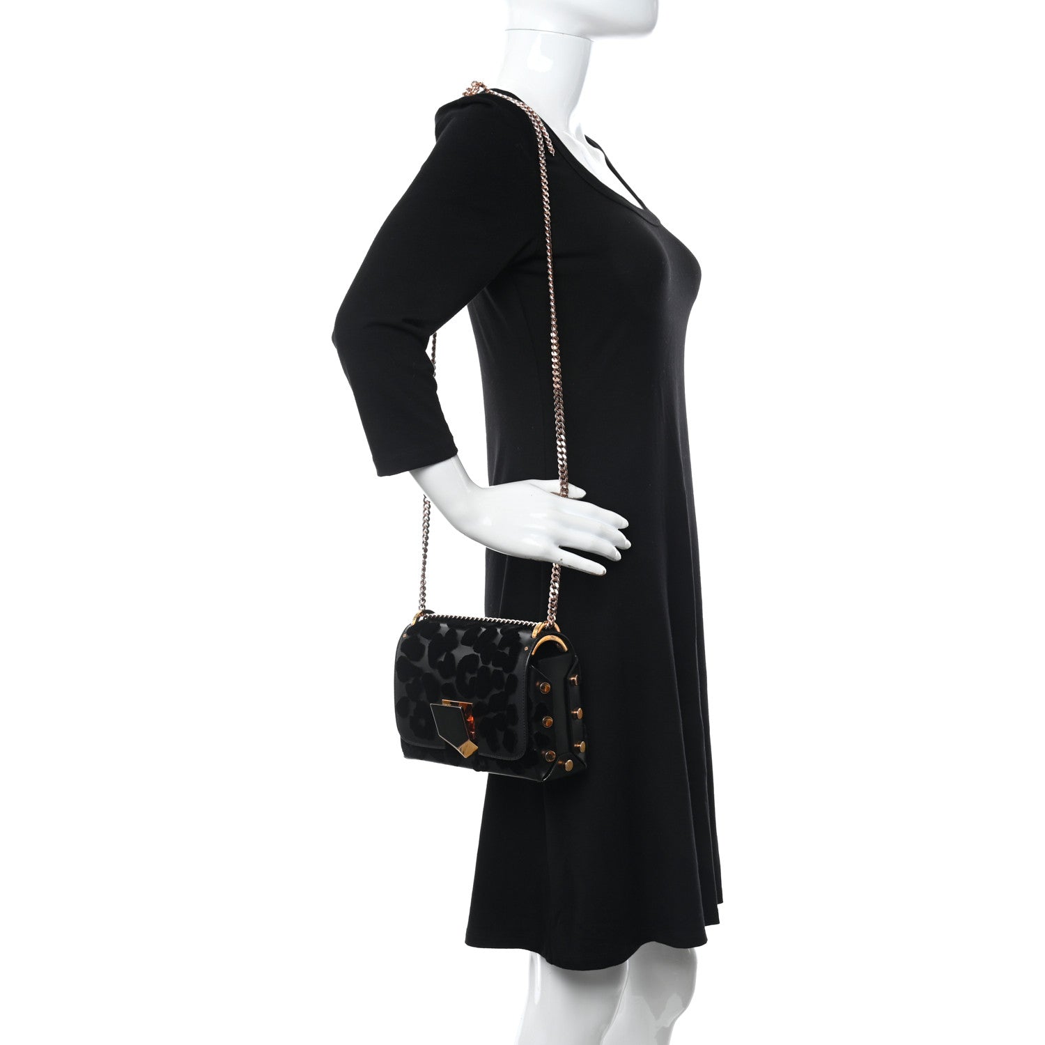 Jimmy Choo Calfskin Leopard Lockett Petite Shoulder Bag Black 2 of 10