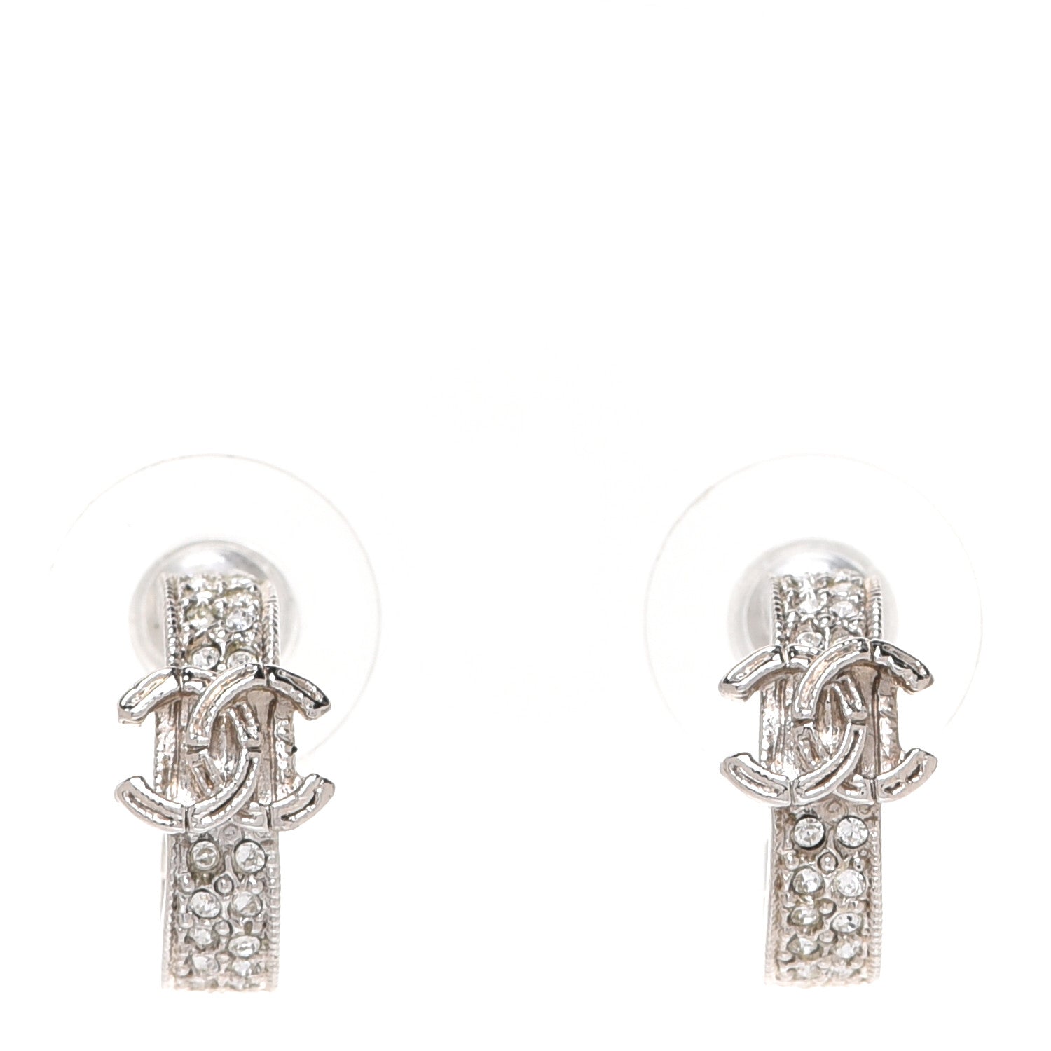 Chanel Crystal CC Hoop Earrings Silver 1 of 5
