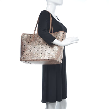 MCM Metallic Visetos Medium Shopper Tote Champagne Gold 2 of 9
