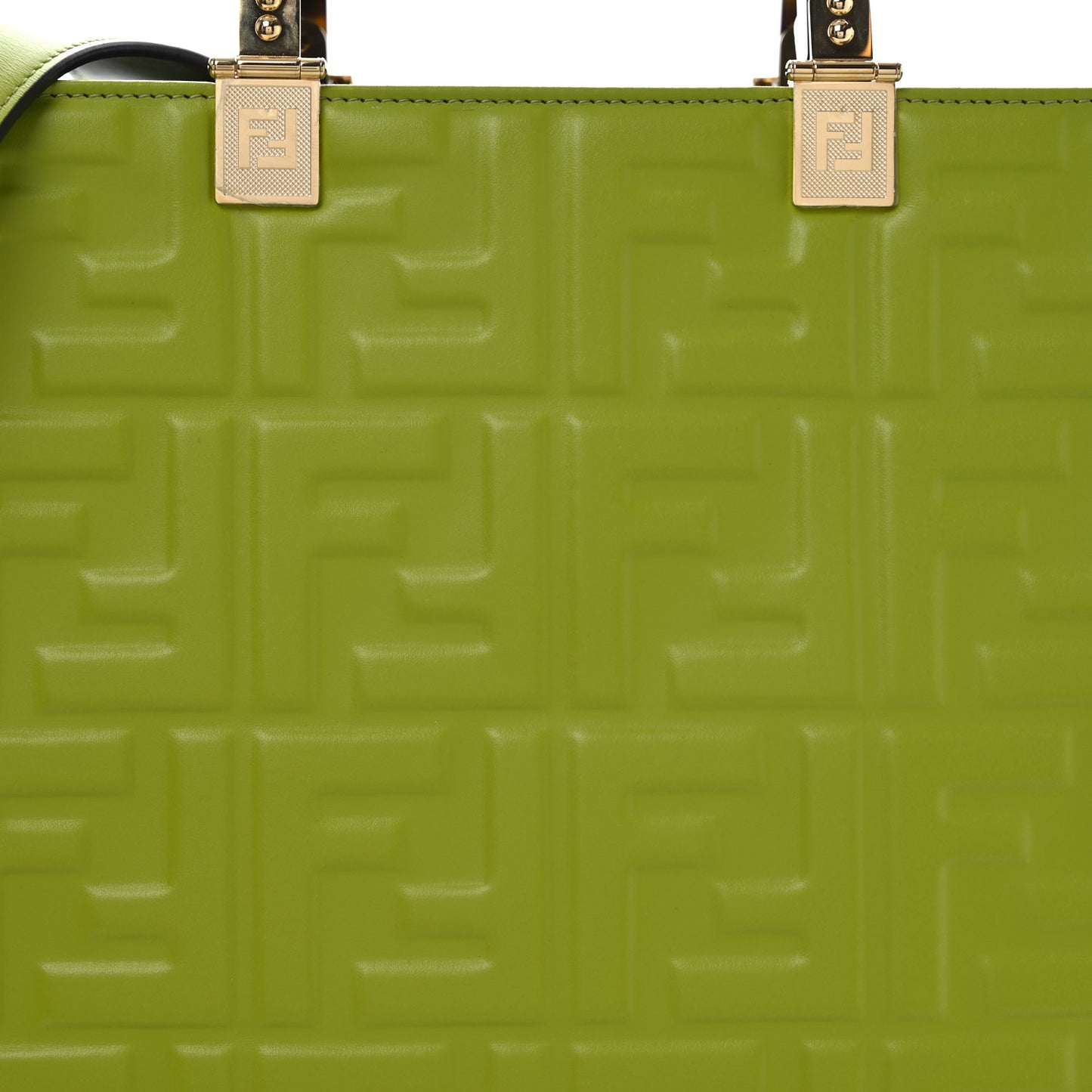 Vitello Plexiglass FF Embossed Medium Fendi Sunshine Shopper Tote Wasabi