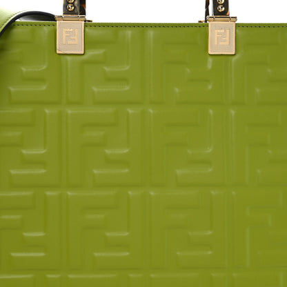 Fendi Vitello Plexiglass FF Embossed Medium Fendi Sunshine Shopper Tote Wasabi 7 of 9