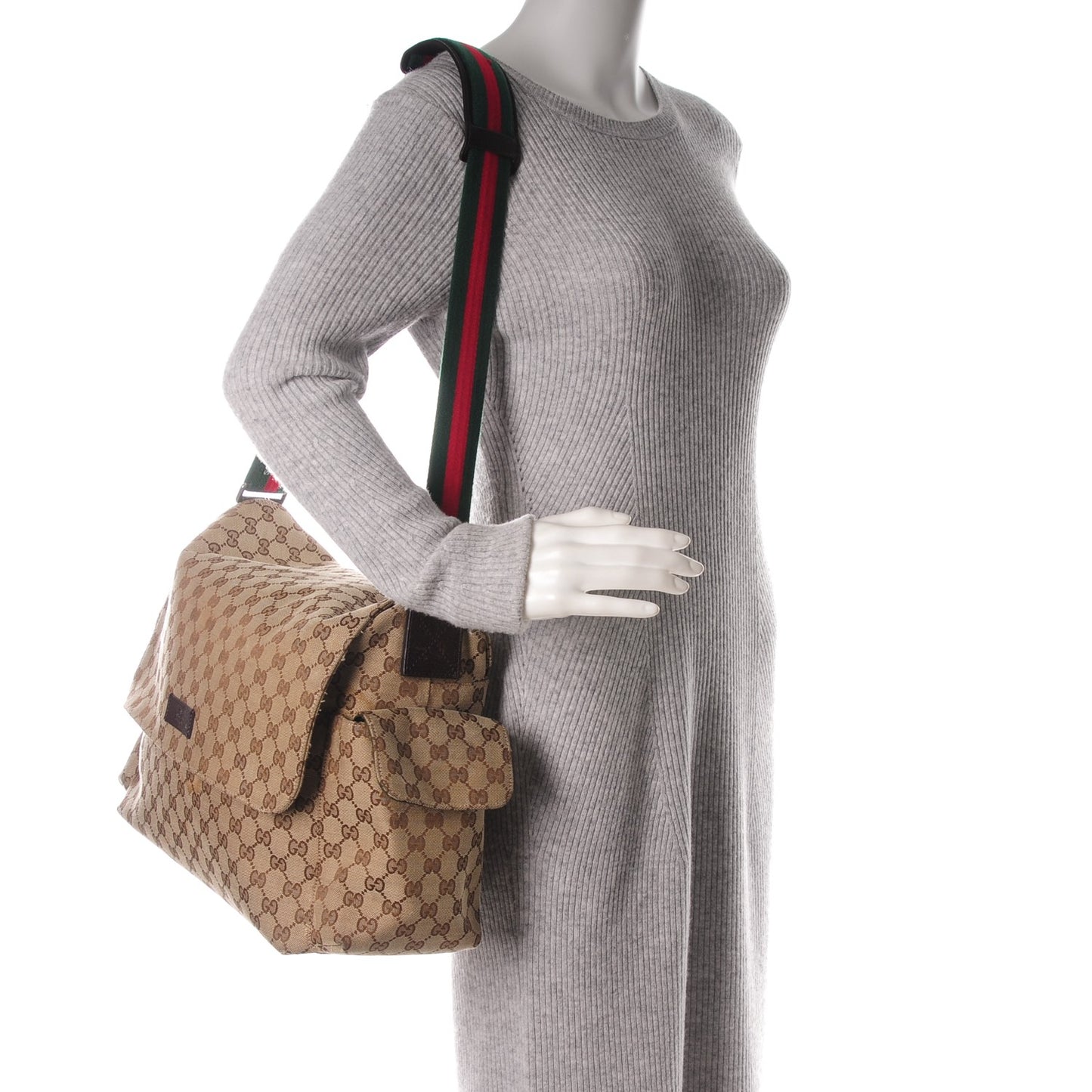 Monogram Web Messenger Diaper Bag Brown