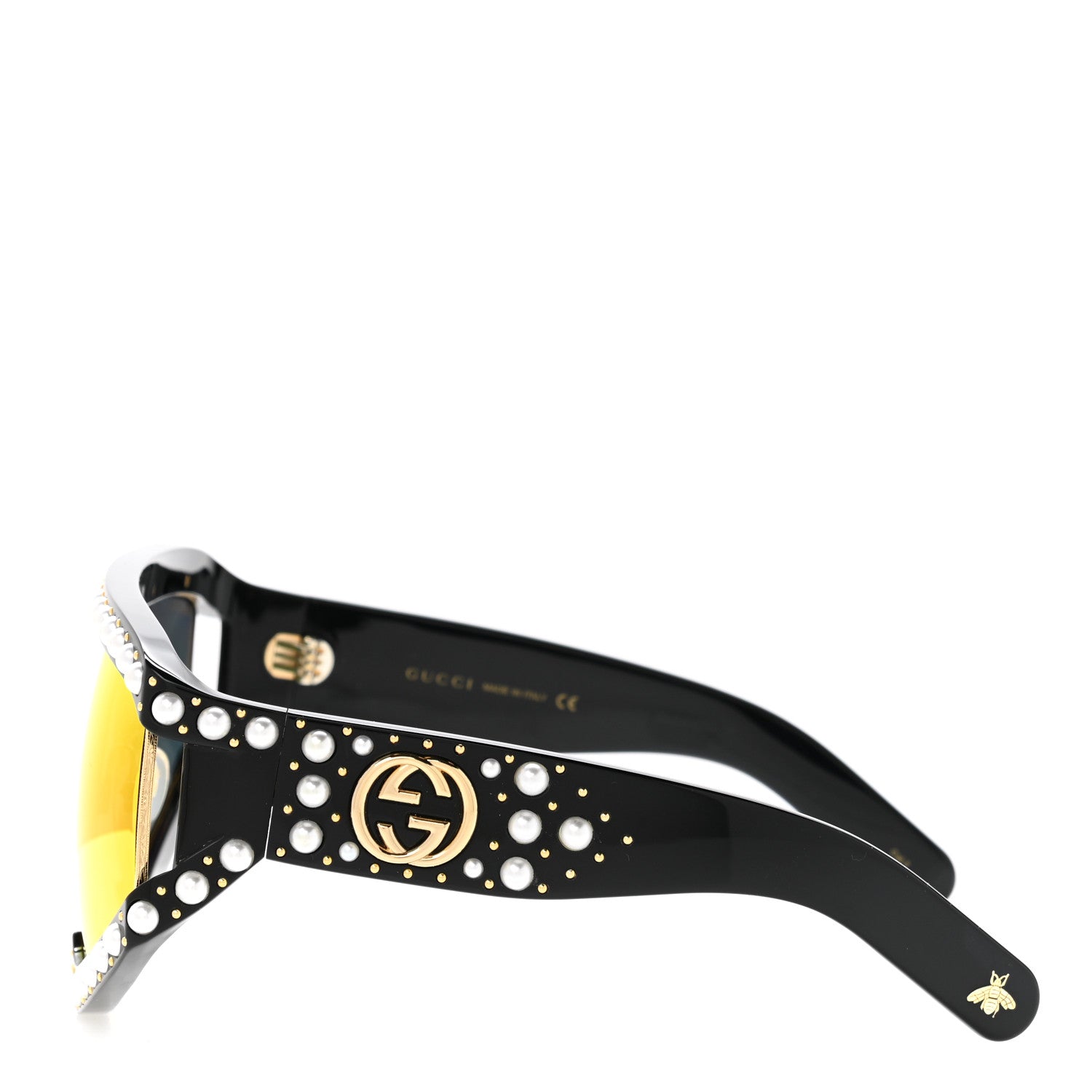 Gucci Acetate Pearl Rectangular Frame Sunglasses GG0234S Black Orange 3 of 8