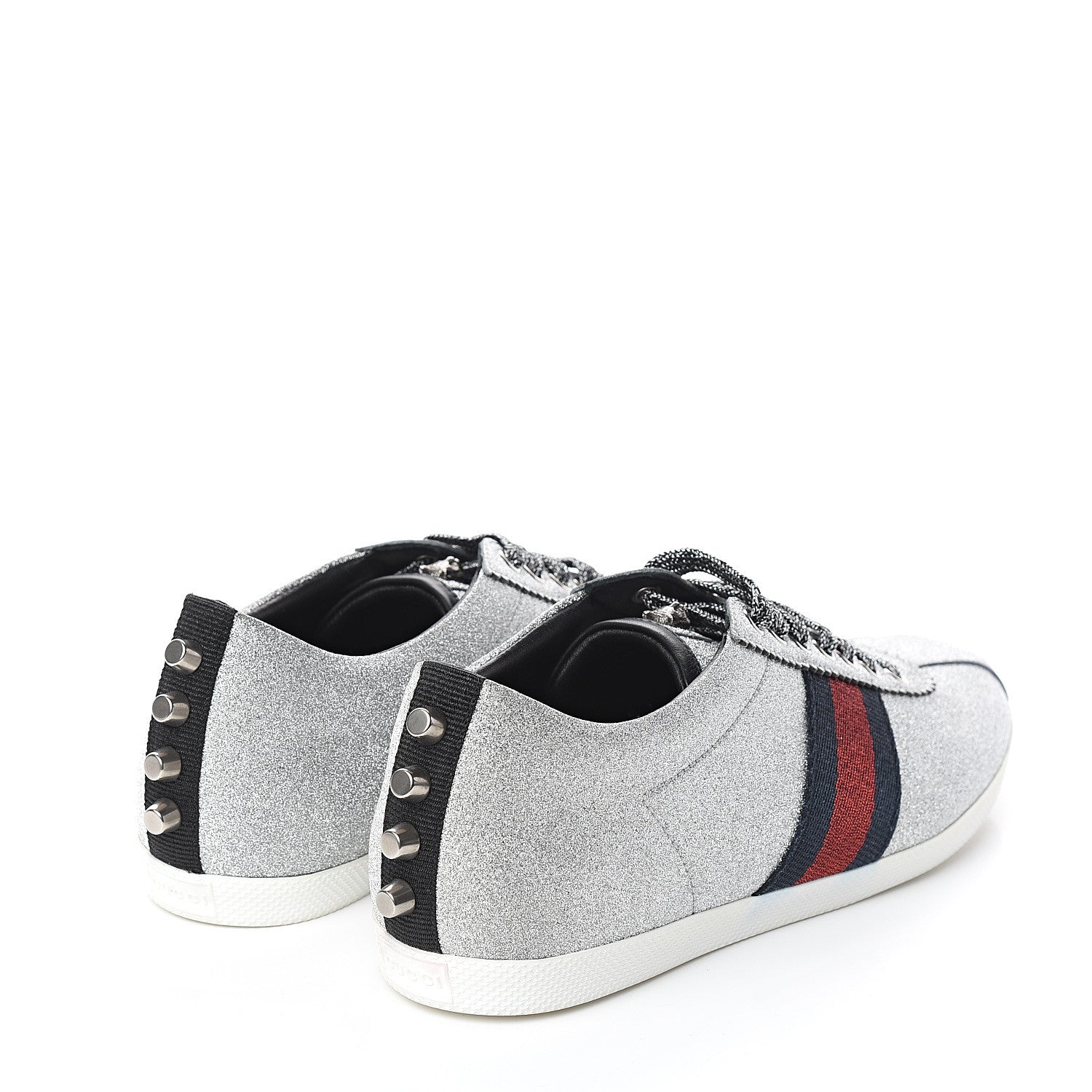 Gucci Glitter Fabric Studded Web Sneakers 40.5 Silver 4 of 10
