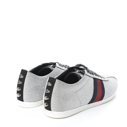 Gucci Glitter Fabric Studded Web Sneakers 40.5 Silver 4 of 10