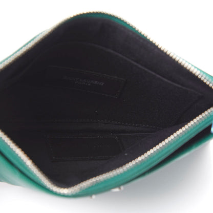 Saint Laurent Grain De Poudre Chevron Monogram Bill Pouch Malachite Green 5 of 6