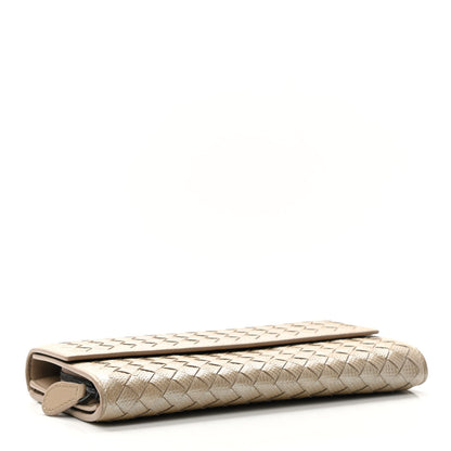 Bottega Veneta Metallic Nappa Intrecciato Continental Flap Wallet Beige 4 of 9