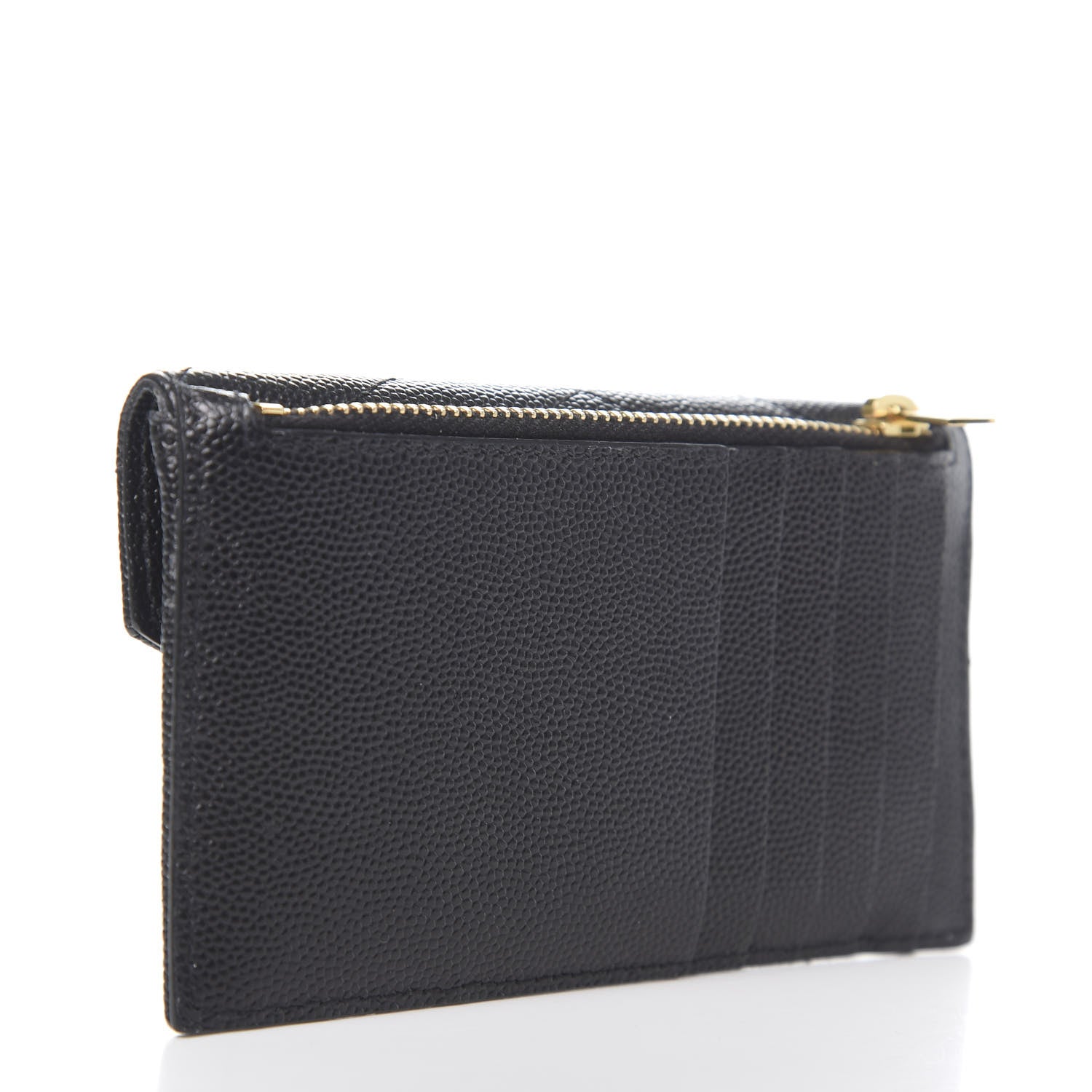 Saint Laurent Grain De Poudre Matelasse Chevron Monogram Compact Wallet Black 3 of 7