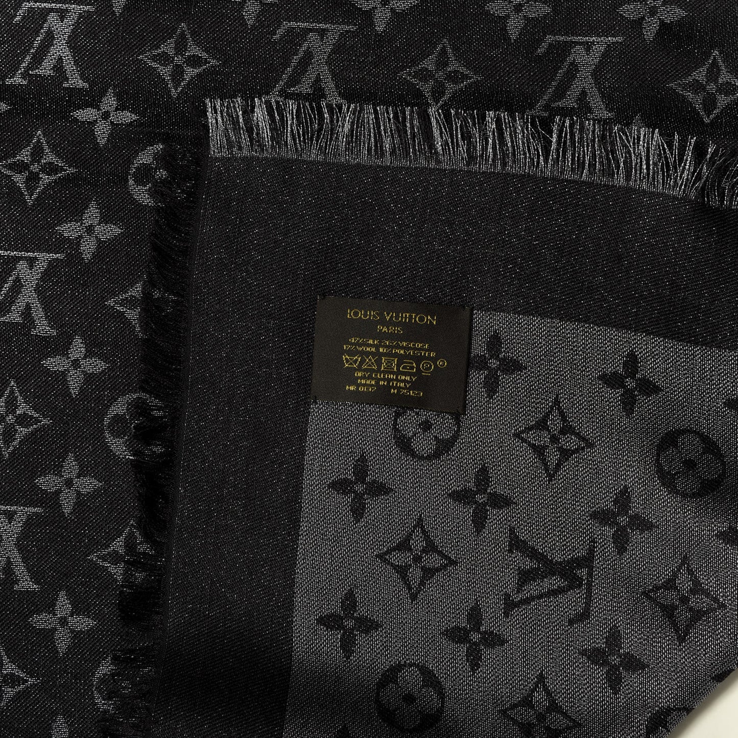 Silk Lurex Wool Monogram Shine Shawl Black