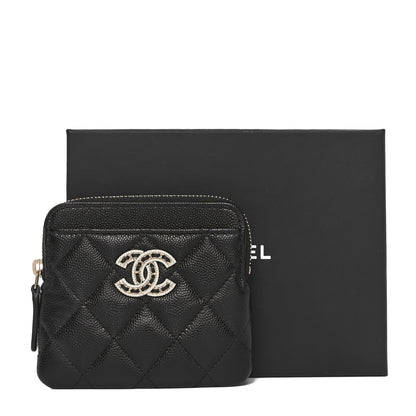 Chanel Caviar Quilted Crystal Zip Card Holder Wallet Black 9 of 9