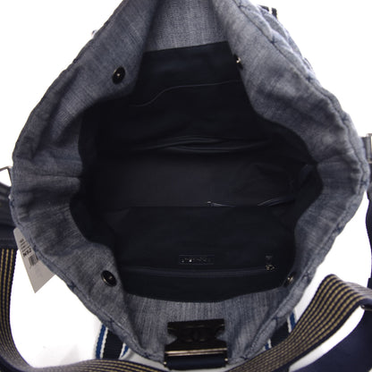 Chanel Denim Quilted Large Shopping Bag Navy White 5 of 9