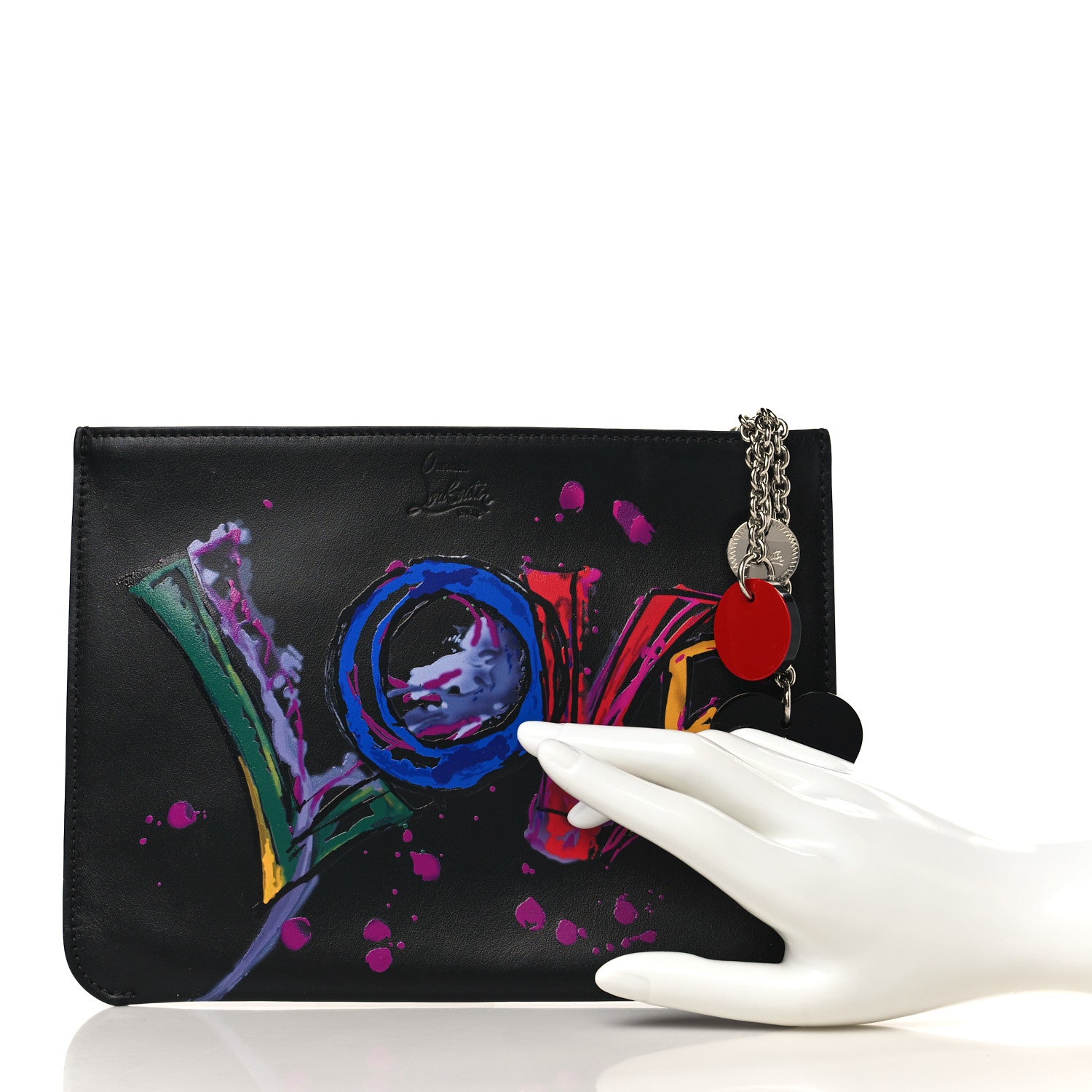 Christian Louboutin Calfskin Loubicute In Love Charms Clutch Black 2 of 6