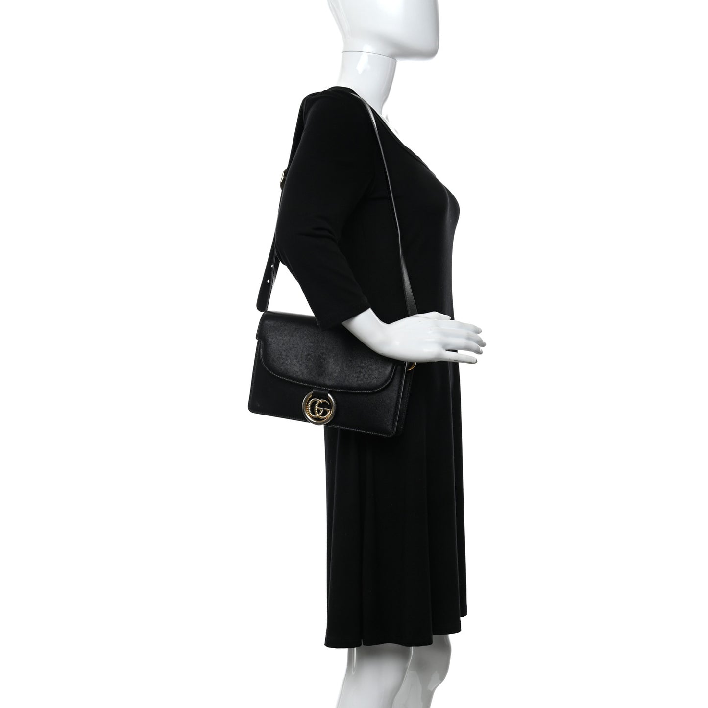 Textured Calfskin Small Torchon GG Ring Shoulder Bag Black