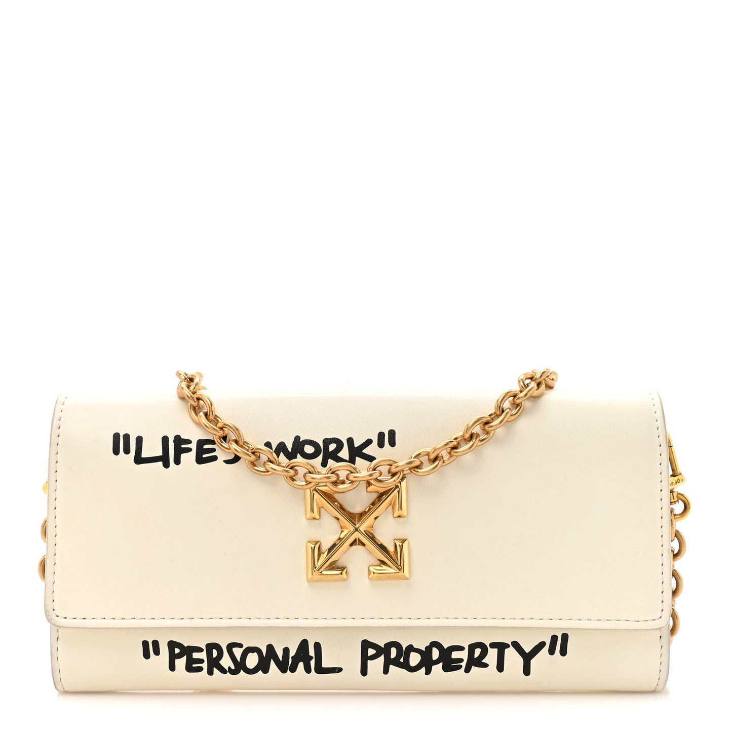 Calfskin Jitney Logo Flap Wallet On Chain White