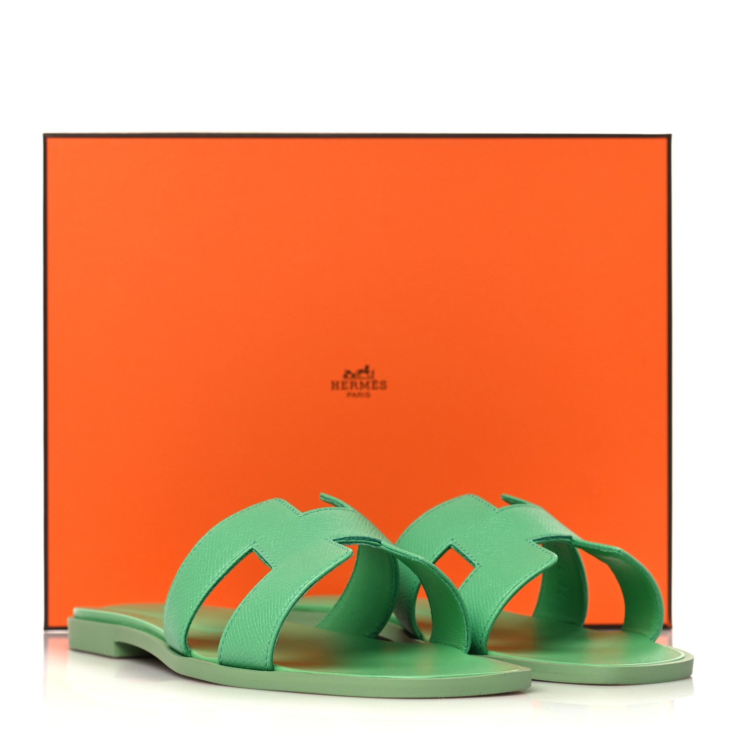 Hermes Epsom Oran Sandals 39.5 Vert Pomme 8 of 8