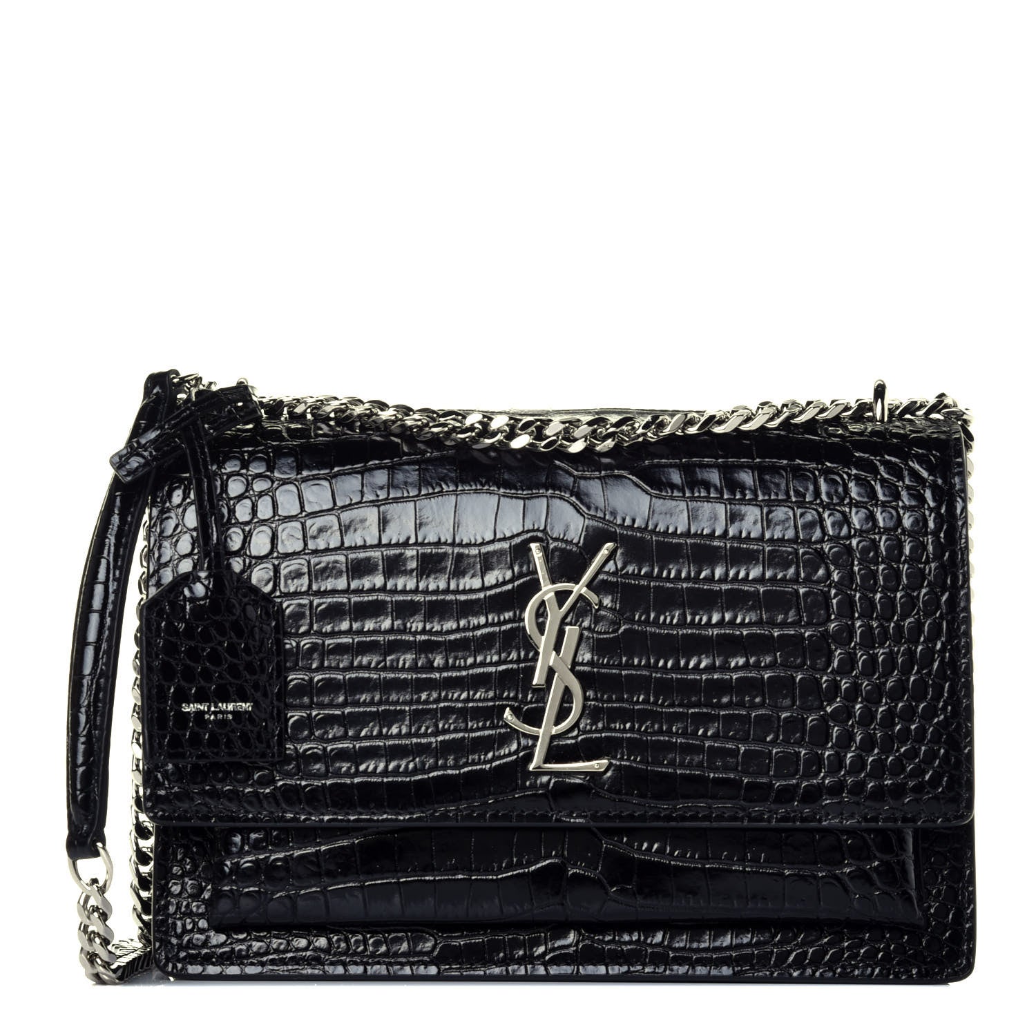 Saint Laurent Calfskin Crocodile Embossed Medium Monogram Sunset Black 1 of 8
