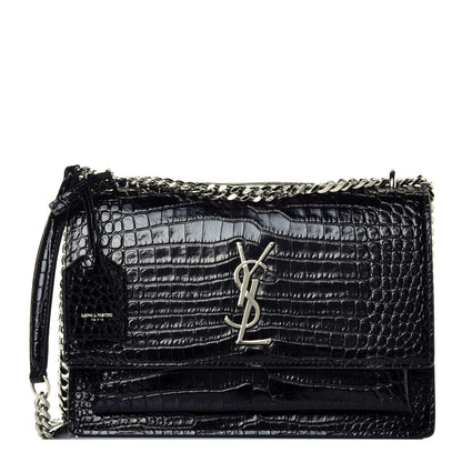 Saint Laurent Calfskin Crocodile Embossed Medium Monogram Sunset Black 1 of 8
