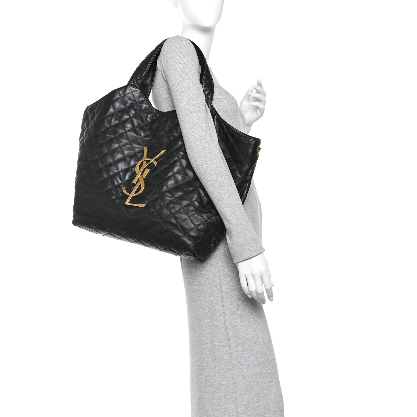 Lambskin Quilted Maxi Icare Shopping Tote Black