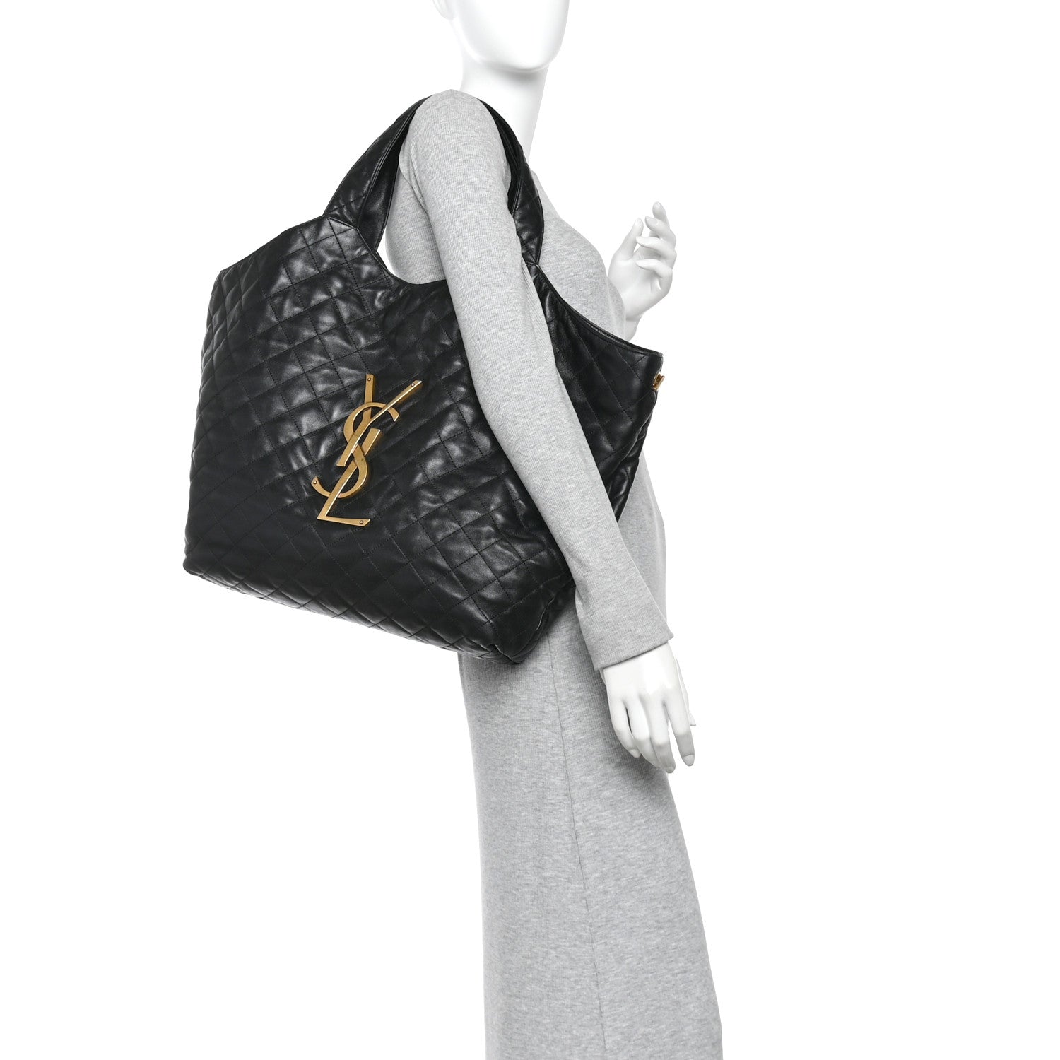 Saint Laurent Lambskin Quilted Maxi Icare Shopping Tote Black 2 of 15