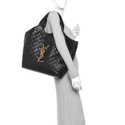 Saint Laurent Lambskin Quilted Maxi Icare Shopping Tote Black 2 of 15