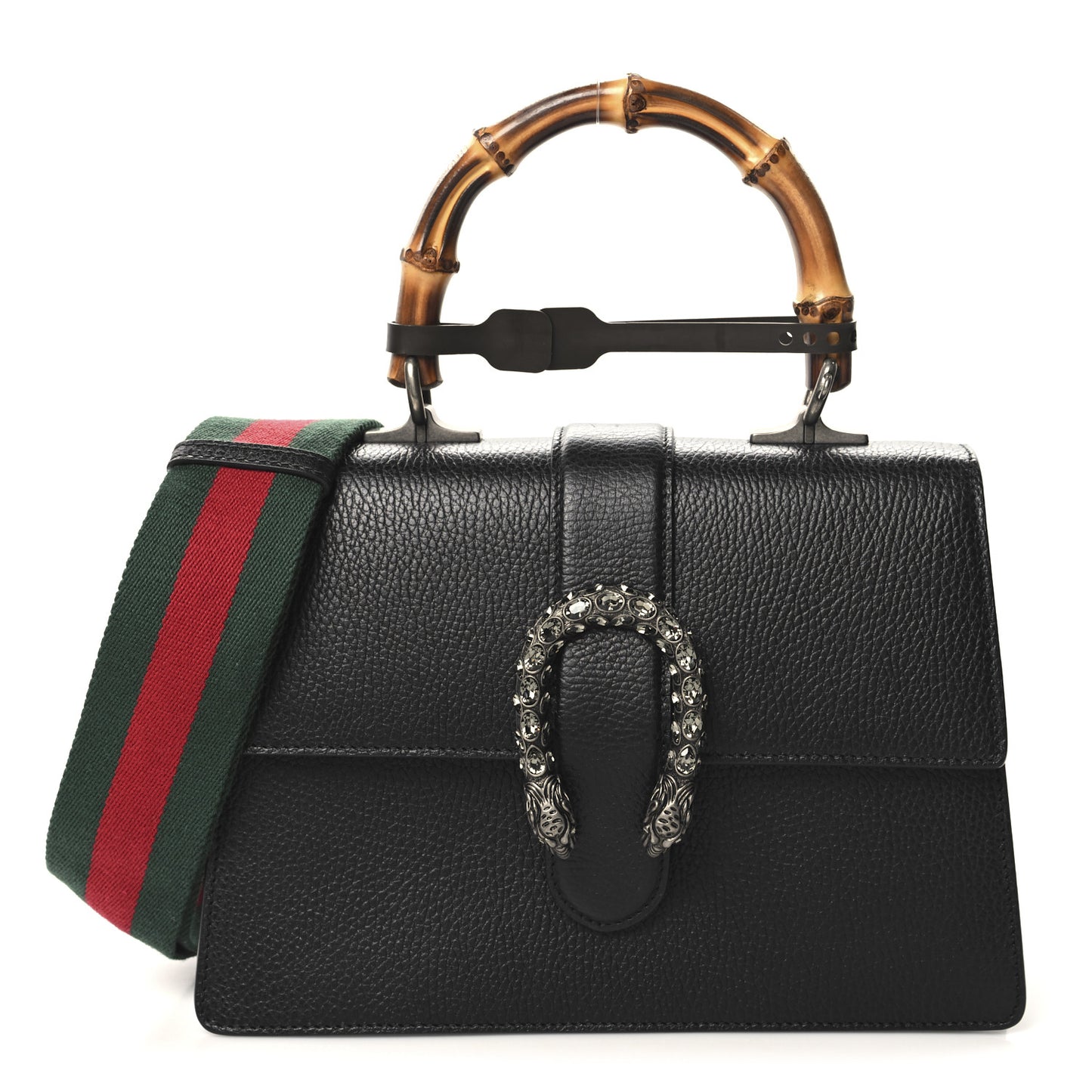Dollar Calfskin Crystal Web Medium Dionysus Bamboo Top Handle Bag Black Black Diamond