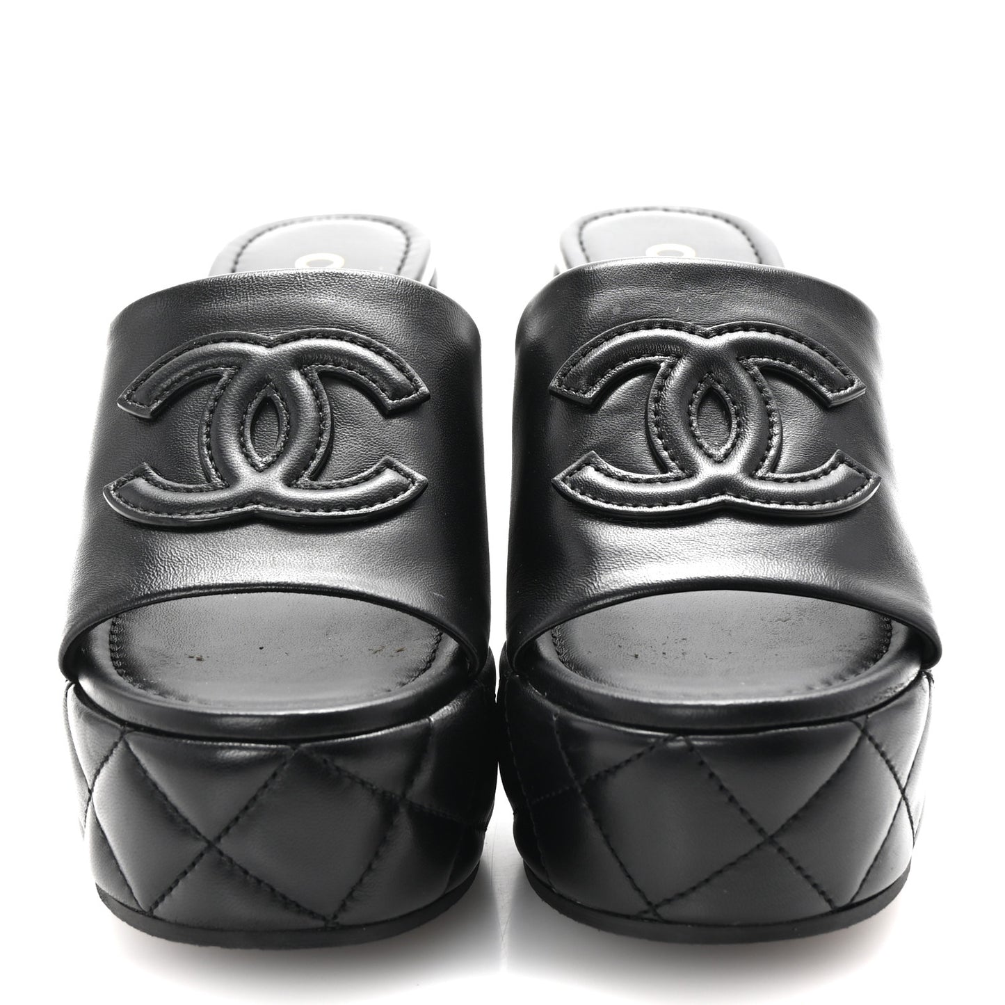 Lambskin Quilted CC Platform Mules 37 Black