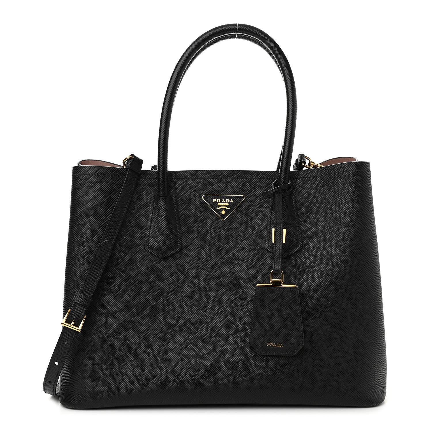 Prada Saffiano Cuir Large Double Bag Black Mughetto 1 of 13