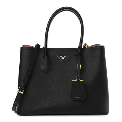 Prada Saffiano Cuir Large Double Bag Black Mughetto 1 of 13