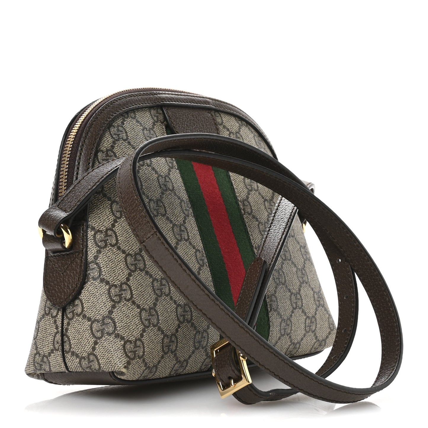 GG Supreme Monogram Textured Dollar Calfskin Web Small Ophidia Dome Shoulder Bag Beige Ebony New Acero