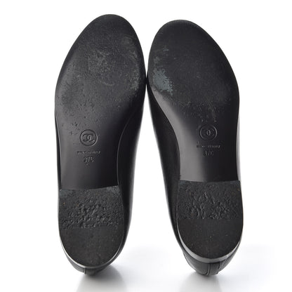 Chanel Lambskin Patent Cap Toe Ballerina Flats 37 Black 6 of 11