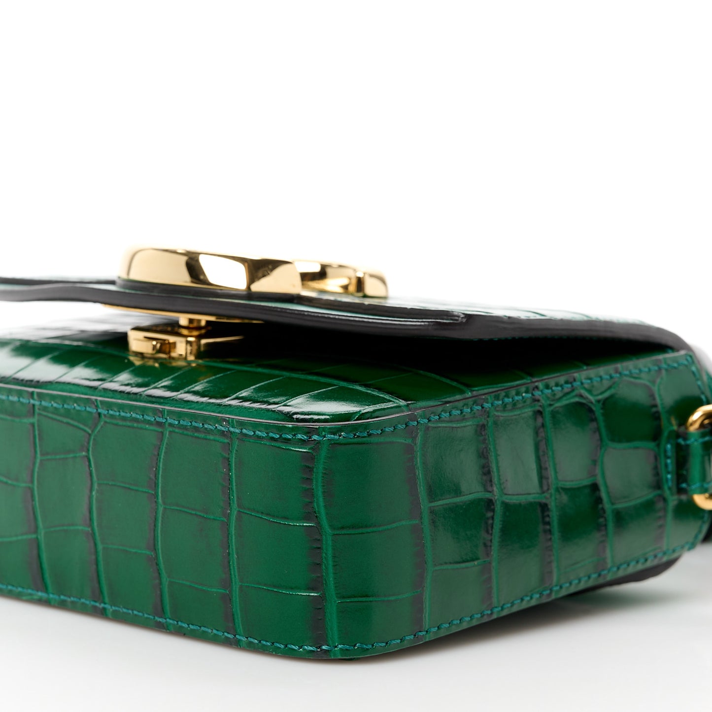 Calfskin Crocodile Embossed Mini C Double Carry Woodsy Green