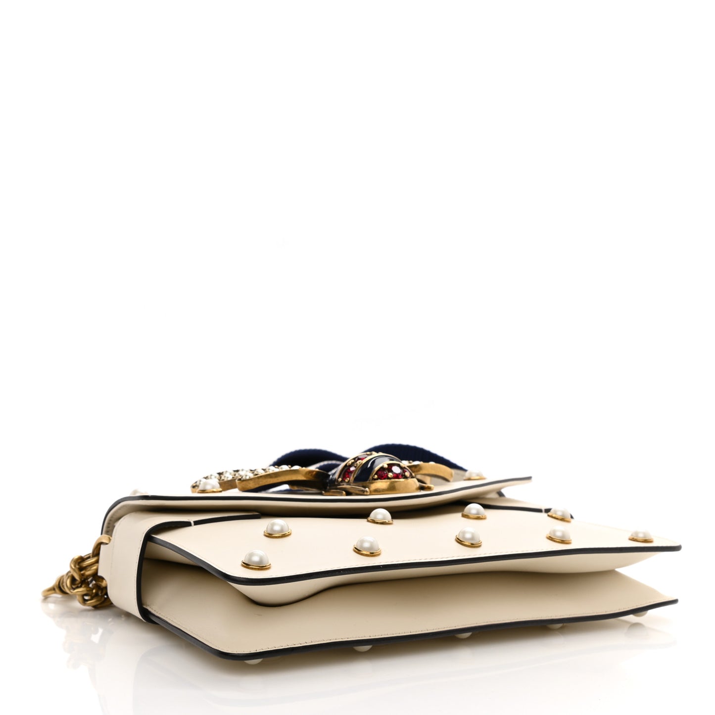 Nappa Pearl Studded Mini Queen Margaret Broadway Shoulder Bag Mystic White
