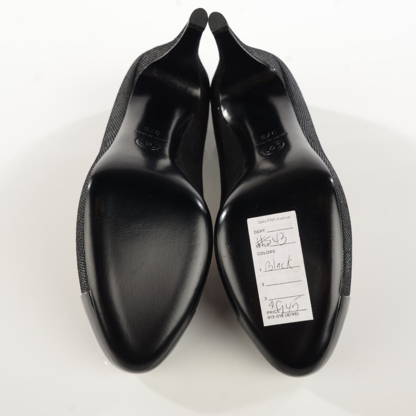 Iridescent Fabric Patent CC Patent Cap Toe Pumps 37.5 Black