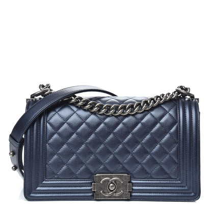 Chanel Metallic Caviar Quilted Medium Boy Flap Navy 1 of 11