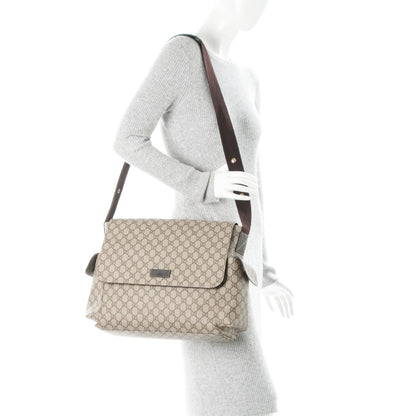 Gucci GG Supreme Monogram Selleria Calfskin Messenger Diaper Bag Beige Ebony Cocoa Dark Chocolate 2 of 7
