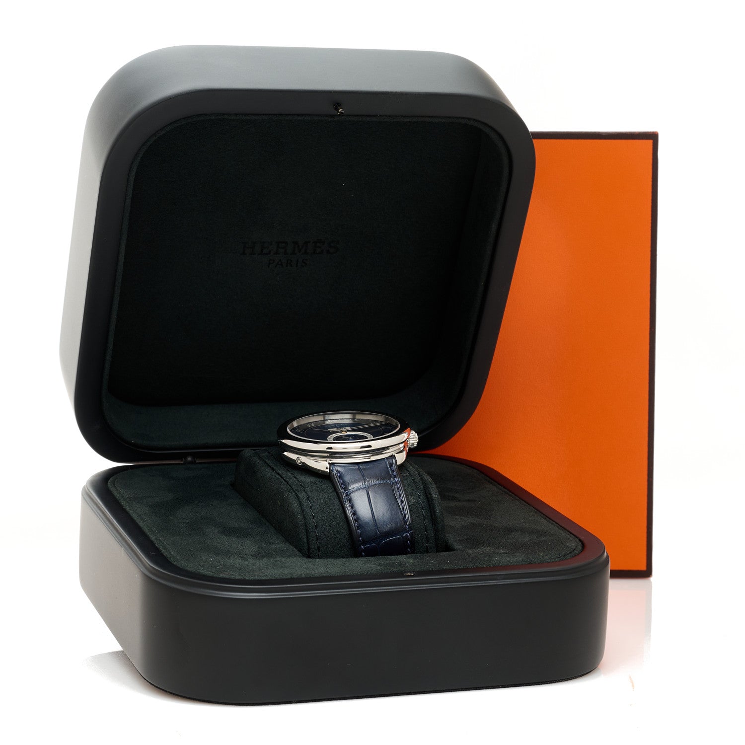 Hermes Stainless Steel Alligator 43mm Arceau Grande Lune Automatic Watch Bleu Abysse 5 of 5