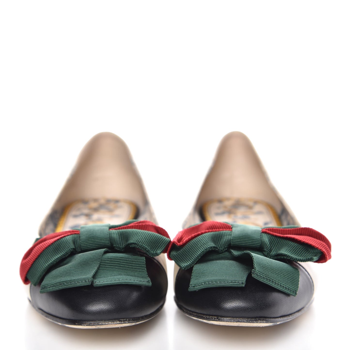 Calfskin Web Bow Womens Ballet Flats 37.5 Black Vintage White